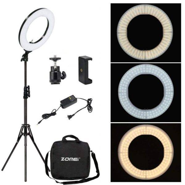 Zomei Premium LED Ring Light 46cm (18-Inch), 50W, 3200-5500K White Color & Temperature Control Full Set With Stand And Carry Bag