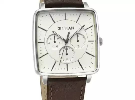 TITAN Avant Garde Silver Dial Leather Strap Watch -NR90147SL01