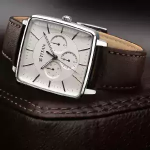 TITAN Avant Garde Silver Dial Leather Strap Watch -NR90147SL01