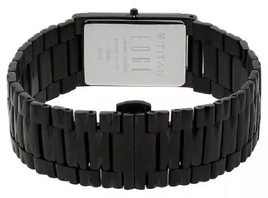 Titan Edge Black Dial Black Stainless Steel Strap Watch-NR1296NM01