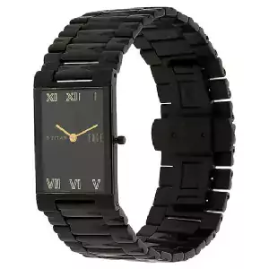 Titan Edge Black Dial Black Stainless Steel Strap Watch-NR1296NM01