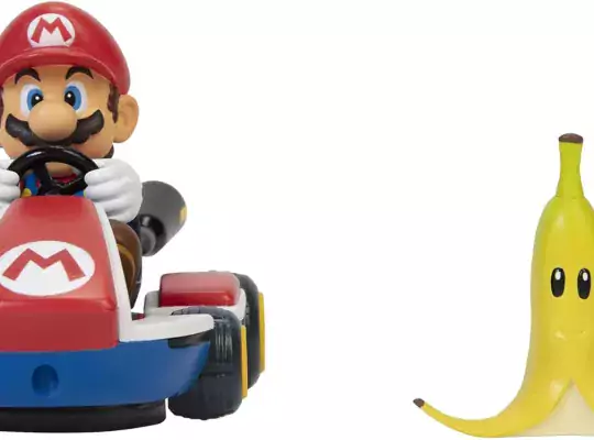 SUPER MARIO Spin Out 2.5″ Mariokart – Mario Racer Vehicle , Yellow