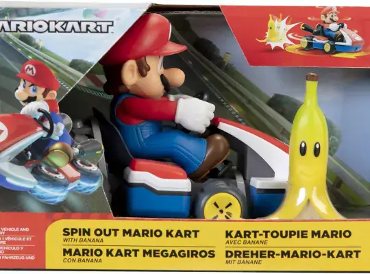 SUPER MARIO Spin Out 2.5″ Mariokart – Mario Racer Vehicle , Yellow