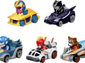 Hot Wheels RacerVerse, Set of 5 Die-Cast Marvel Toy Cars
