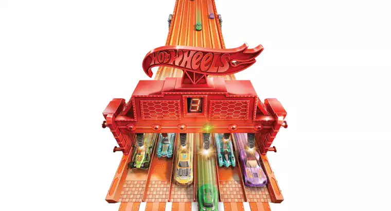 Hot Wheels Toy Car Track Set Super 6-Lane Raceway, 8Ft Track