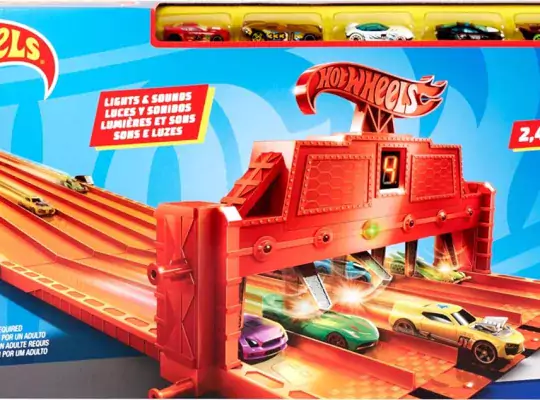 Hot Wheels Toy Car Track Set Super 6-Lane Raceway, 8Ft Track