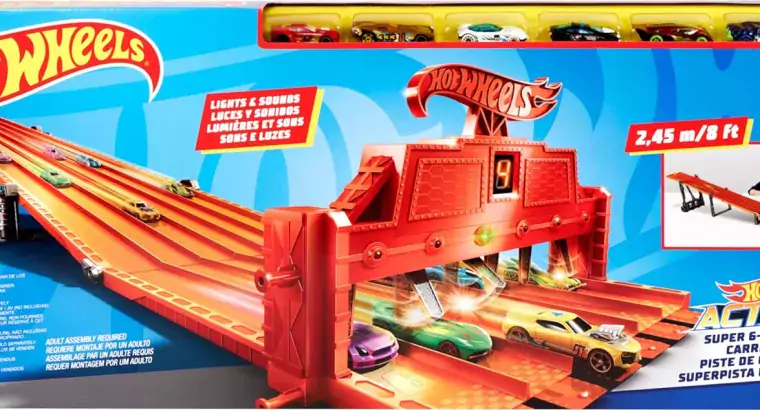 Hot Wheels Toy Car Track Set Super 6-Lane Raceway, 8Ft Track