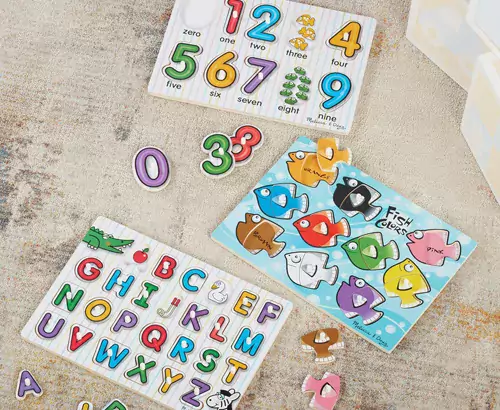 Melissa & Doug Classic Wooden Peg Puzzles (Set of 3) – Numbe