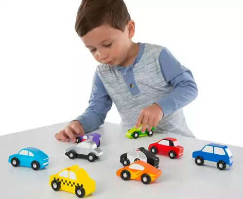 Melissa & Doug Wooden Cars Vehicle Set in Wooden Tray – Toys