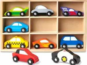 Melissa & Doug Wooden Cars Vehicle Set in Wooden Tray – Toys